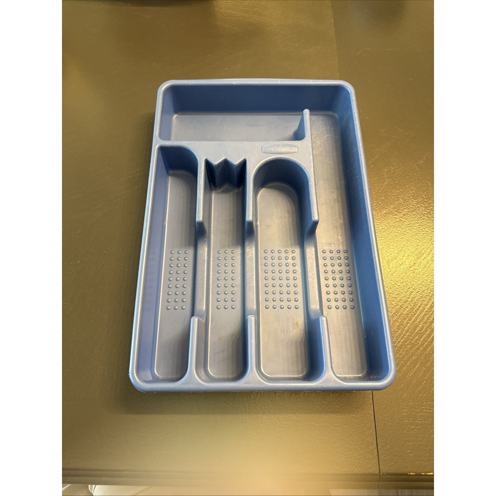 Rubbermaid 5 Slot Silverware Cutlery Utensil Organizer Tray In Drawer Blue 2919
